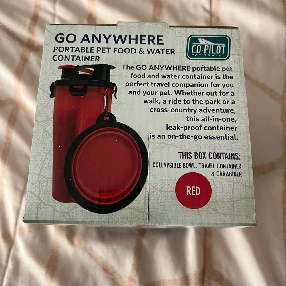 Co-Pilot Pet Travel Container & Bowl, Red, NWOT